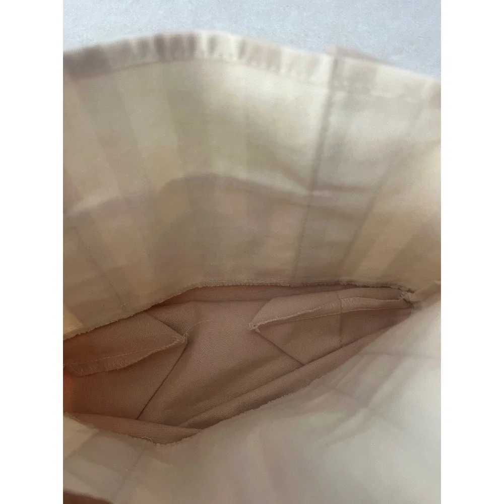Trader Joe's Mini Canvas Tote Bag Tan Cream Striped Embroidered Logo Small Bag